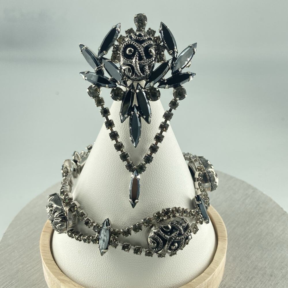 Verified juliana Brooch & Bracelet DeLizza & Elster black hematite cabochons D&E